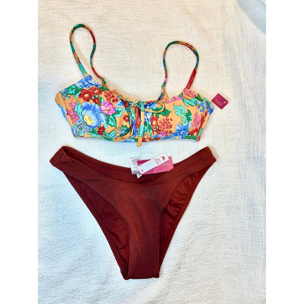 Bikini Set - Xhilaration Tunneled Tie-Front Bralette & Textured Cheeky Bikini